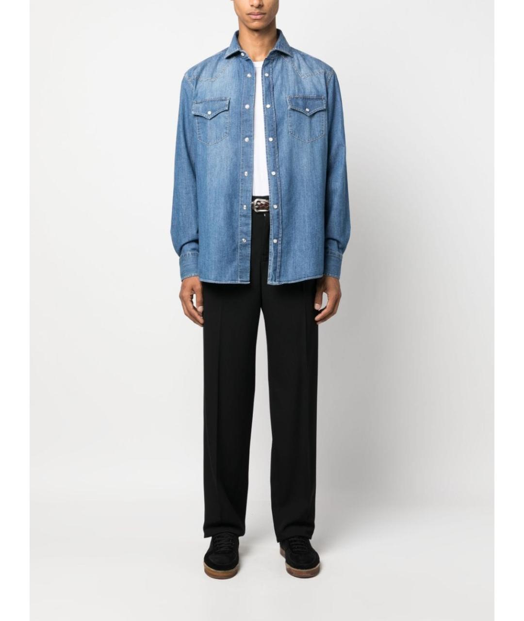 BRUNELLO CUCINELLI Синяя хлопковая кэжуал рубашка, фото 4