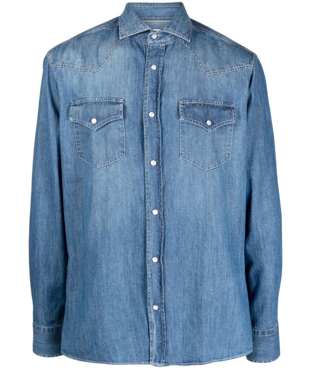 BRUNELLO CUCINELLI Синяя хлопковая кэжуал рубашка, фото 1