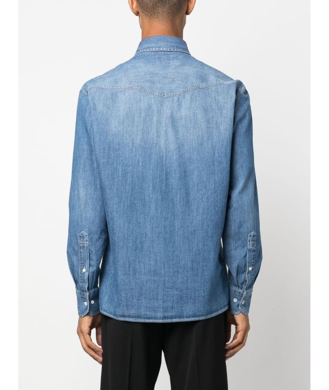 BRUNELLO CUCINELLI Синяя хлопковая кэжуал рубашка, фото 3