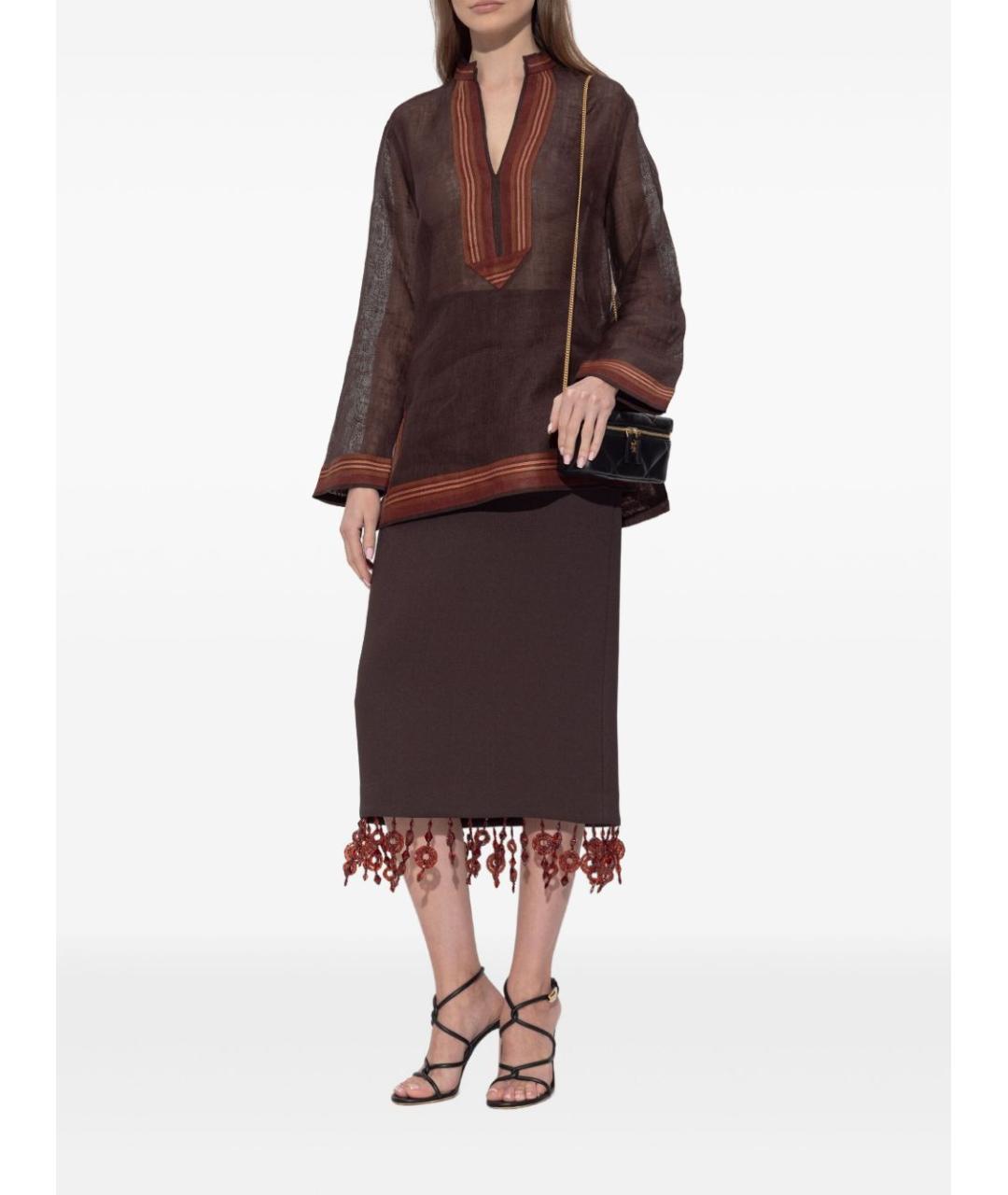 TORY BURCH Коричневая льняная рубашка, фото 4