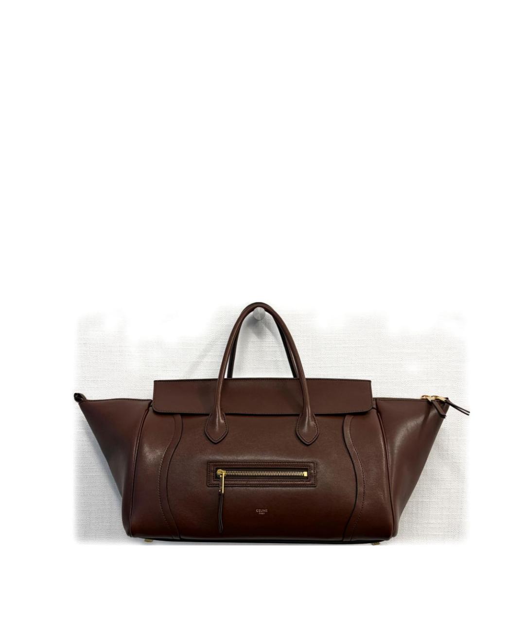 CELINE Коричневая кожаная сумка с короткими ручками, фото 2