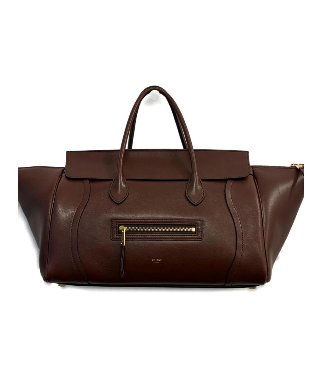 CELINE Коричневая кожаная сумка с короткими ручками, фото 1