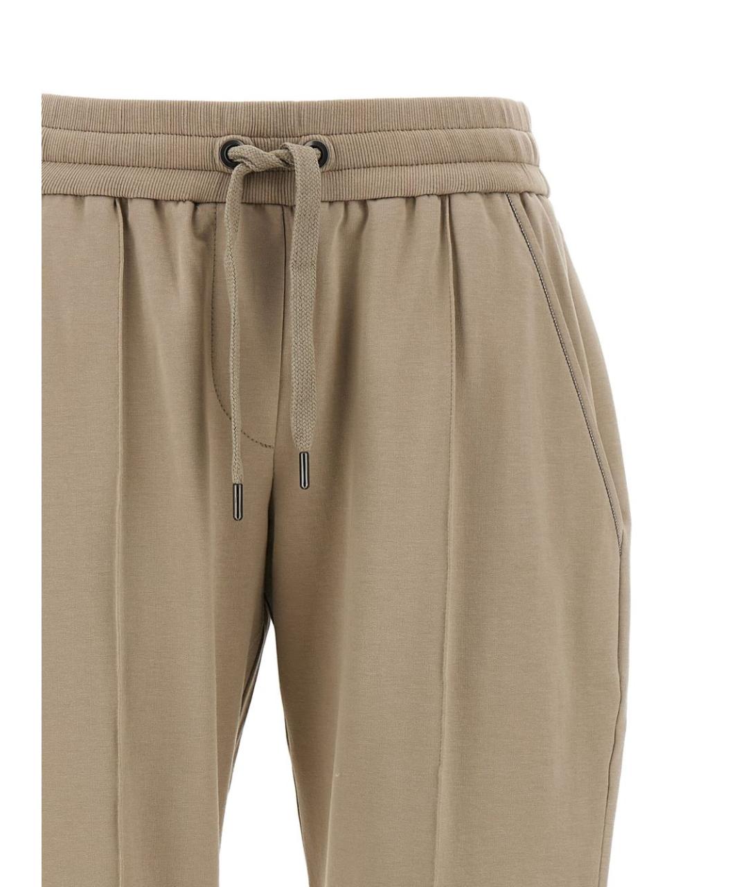 BRUNELLO CUCINELLI Бежевые хлопковые прямые брюки, фото 3