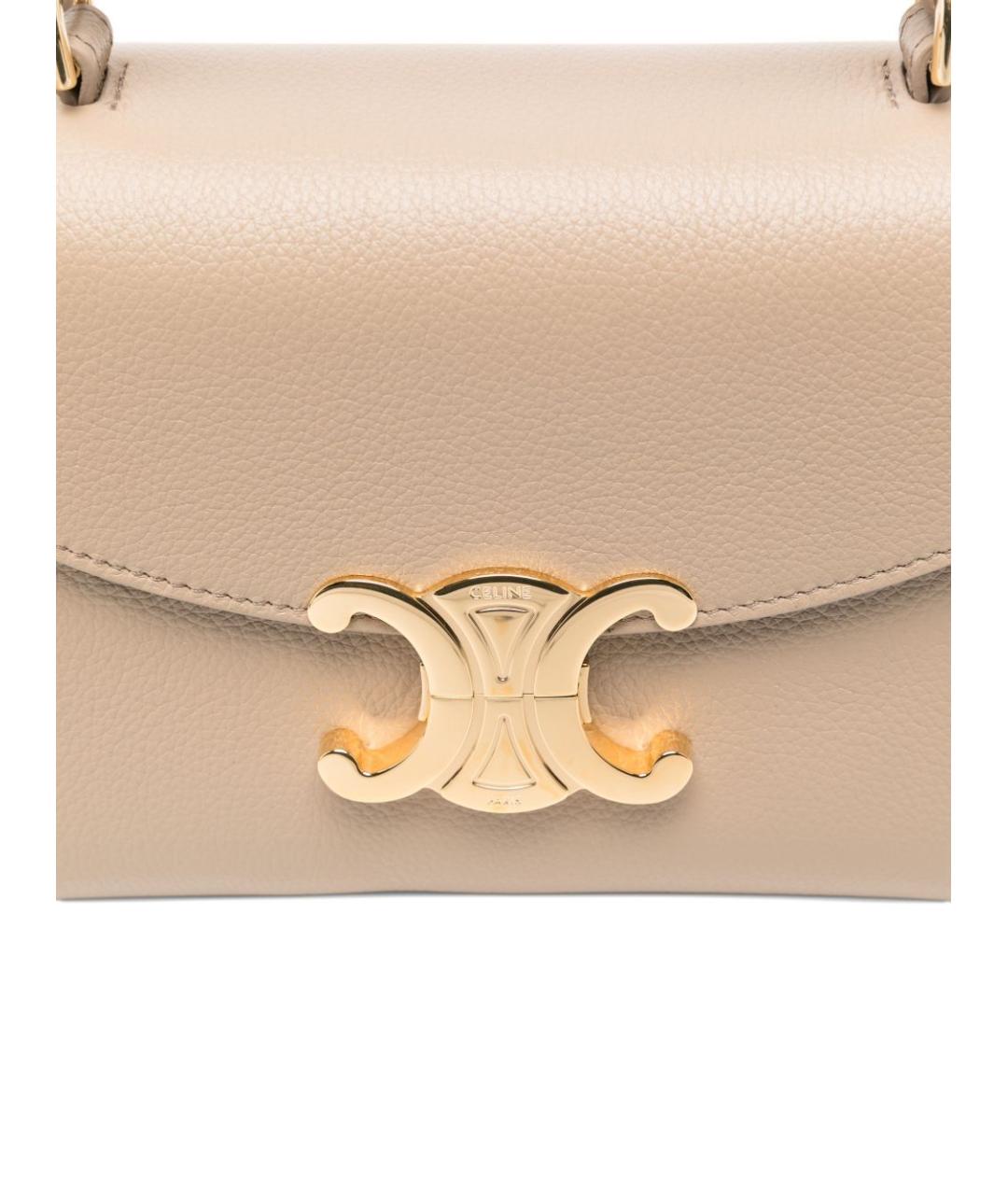 CELINE Бежевая кожаная сумка с короткими ручками, фото 3