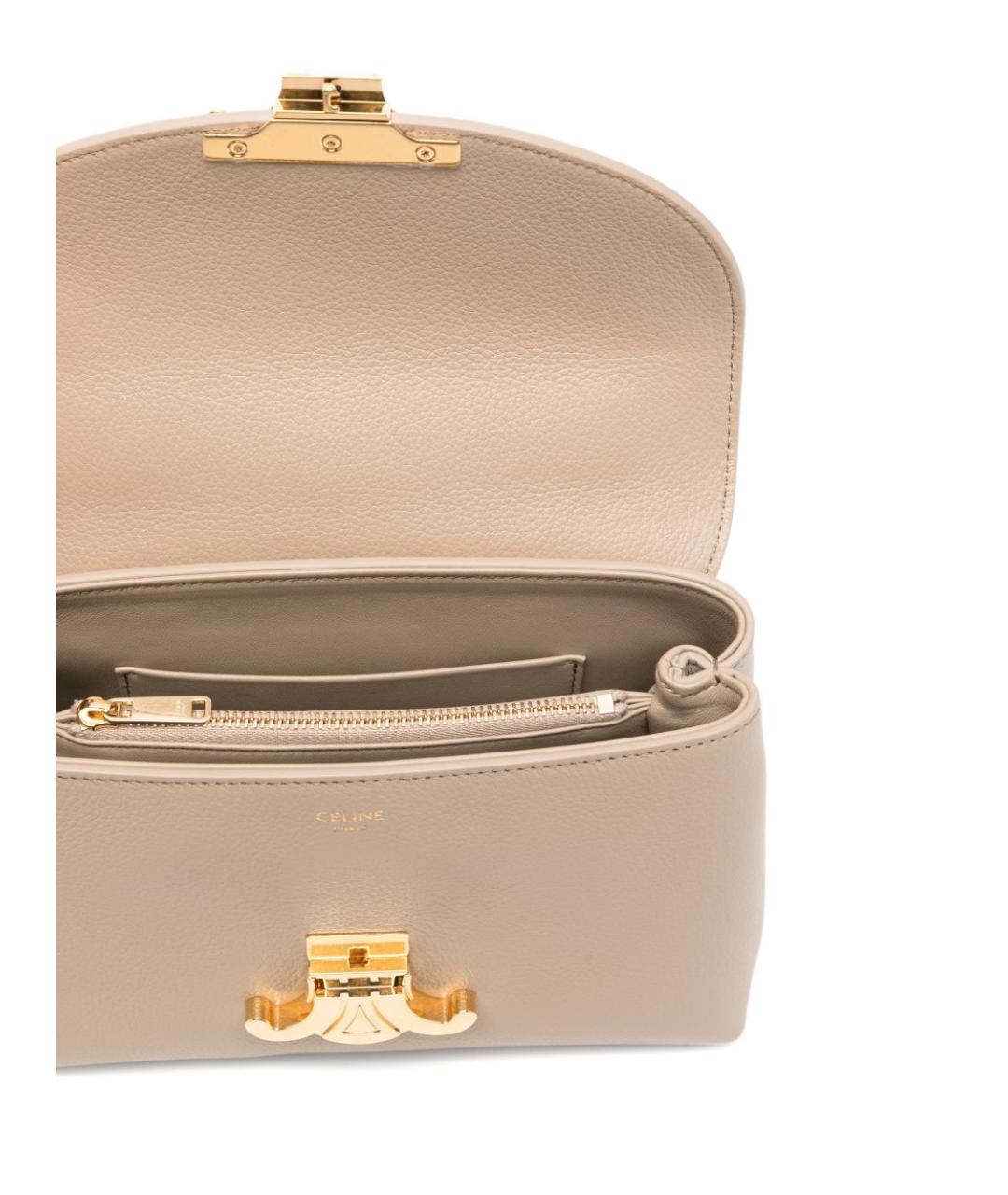 CELINE Бежевая кожаная сумка с короткими ручками, фото 4