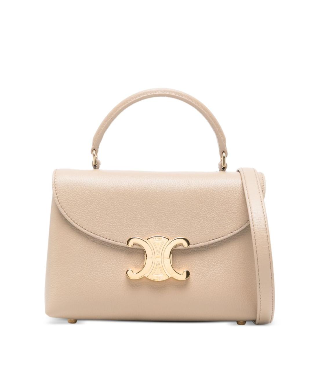 CELINE Бежевая кожаная сумка с короткими ручками, фото 1