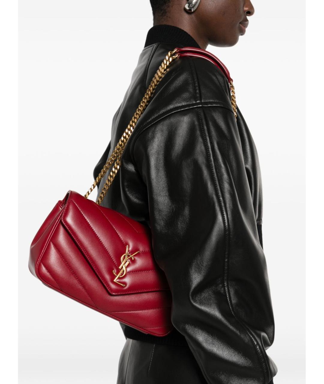 SAINT LAURENT Красная кожаная сумка через плечо, фото 4