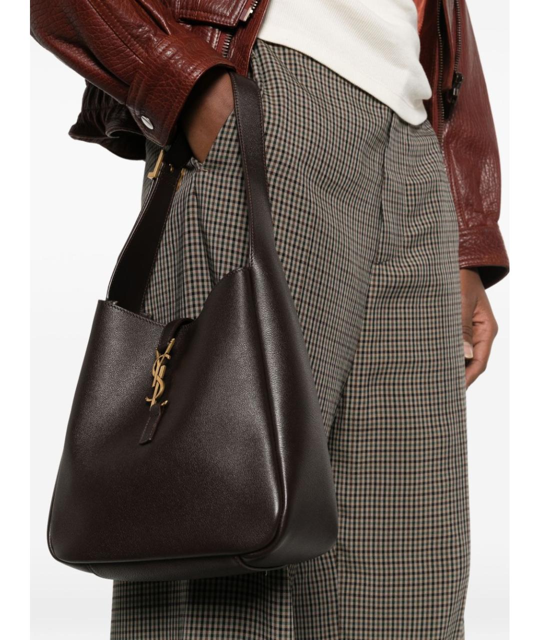 SAINT LAURENT Коричневая кожаная сумка через плечо, фото 2