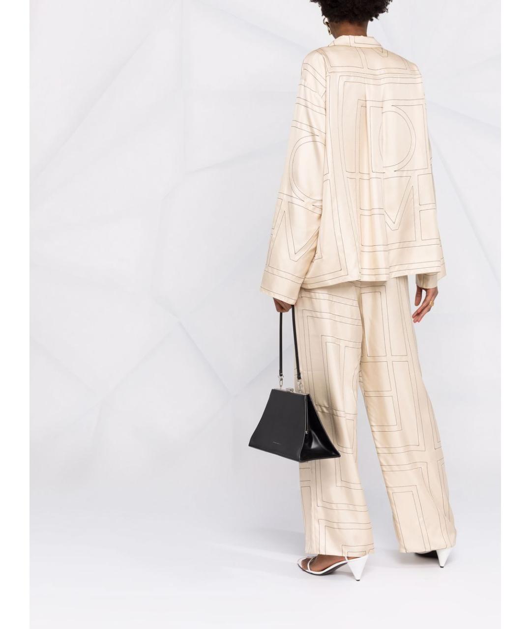 TOTEME Бежевые шелковые прямые брюки, фото 3