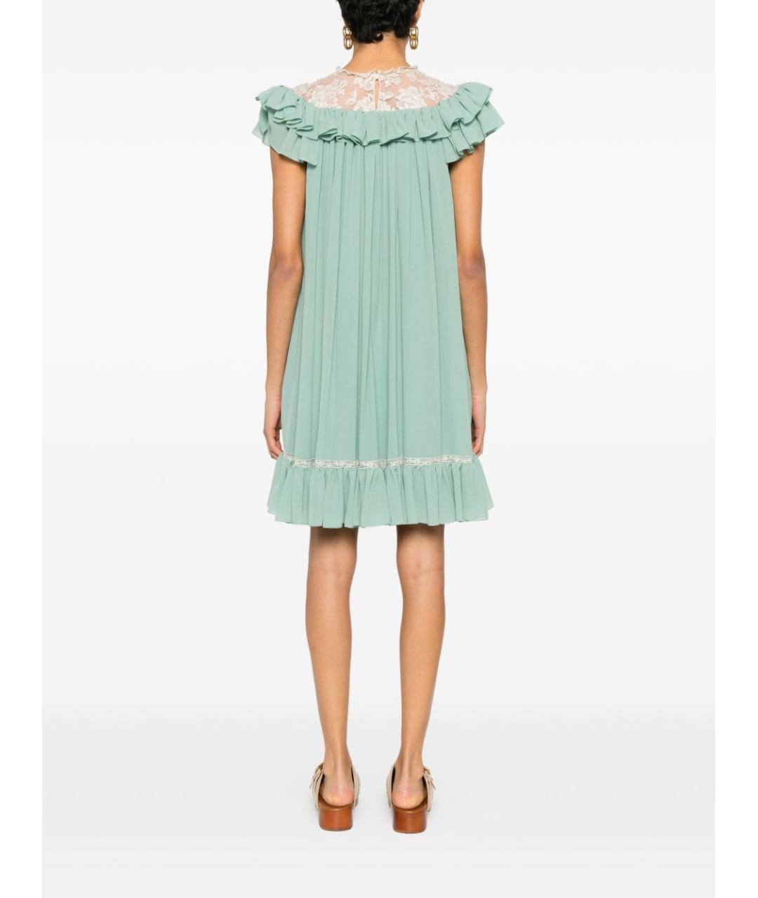 CHLOE Зеленые шелковое коктейльное платье, фото 4