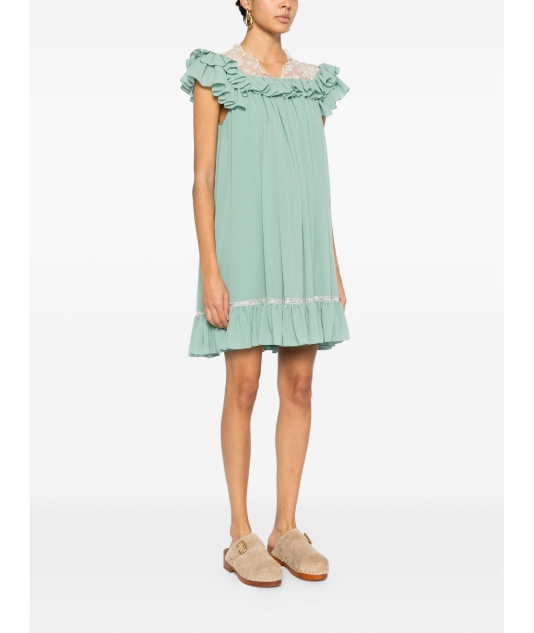 CHLOE Зеленые шелковое коктейльное платье, фото 5