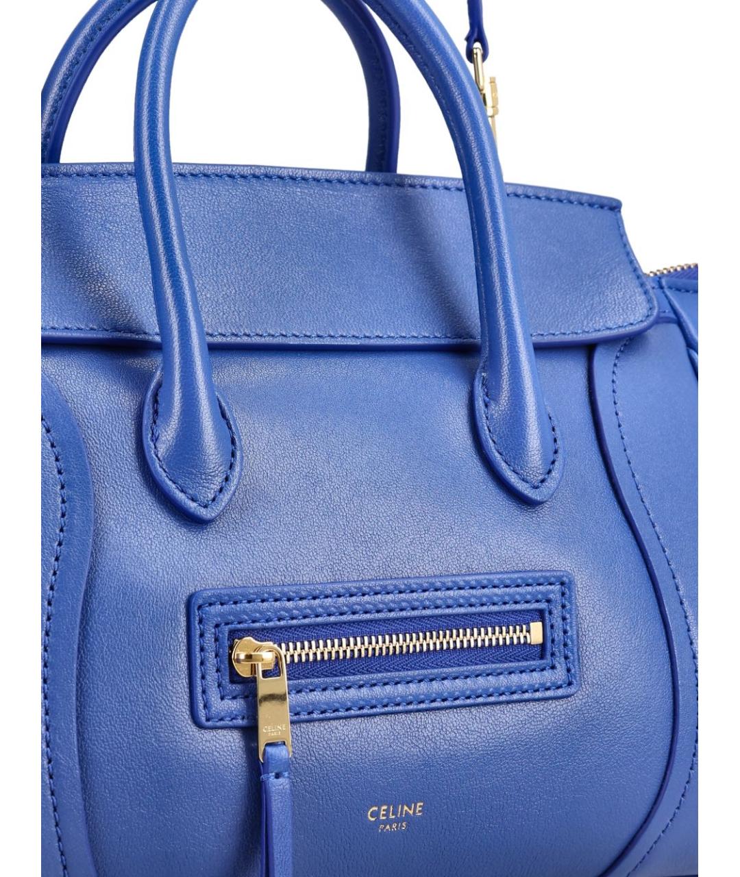 CELINE Синяя кожаная сумка с короткими ручками, фото 4