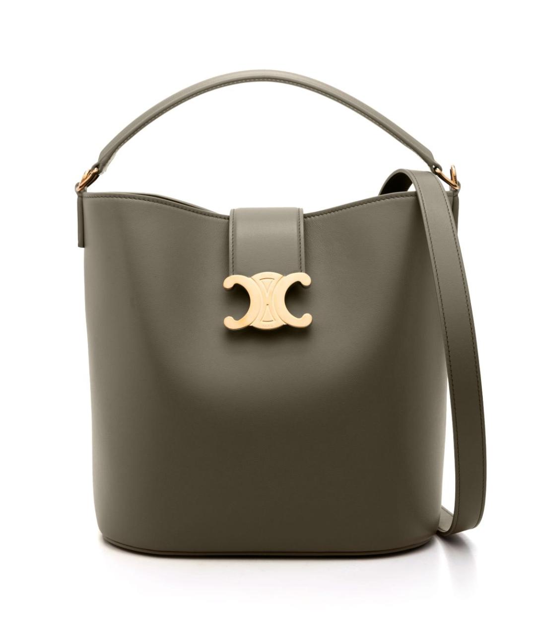 CELINE Хаки кожаная сумка с короткими ручками, фото 1