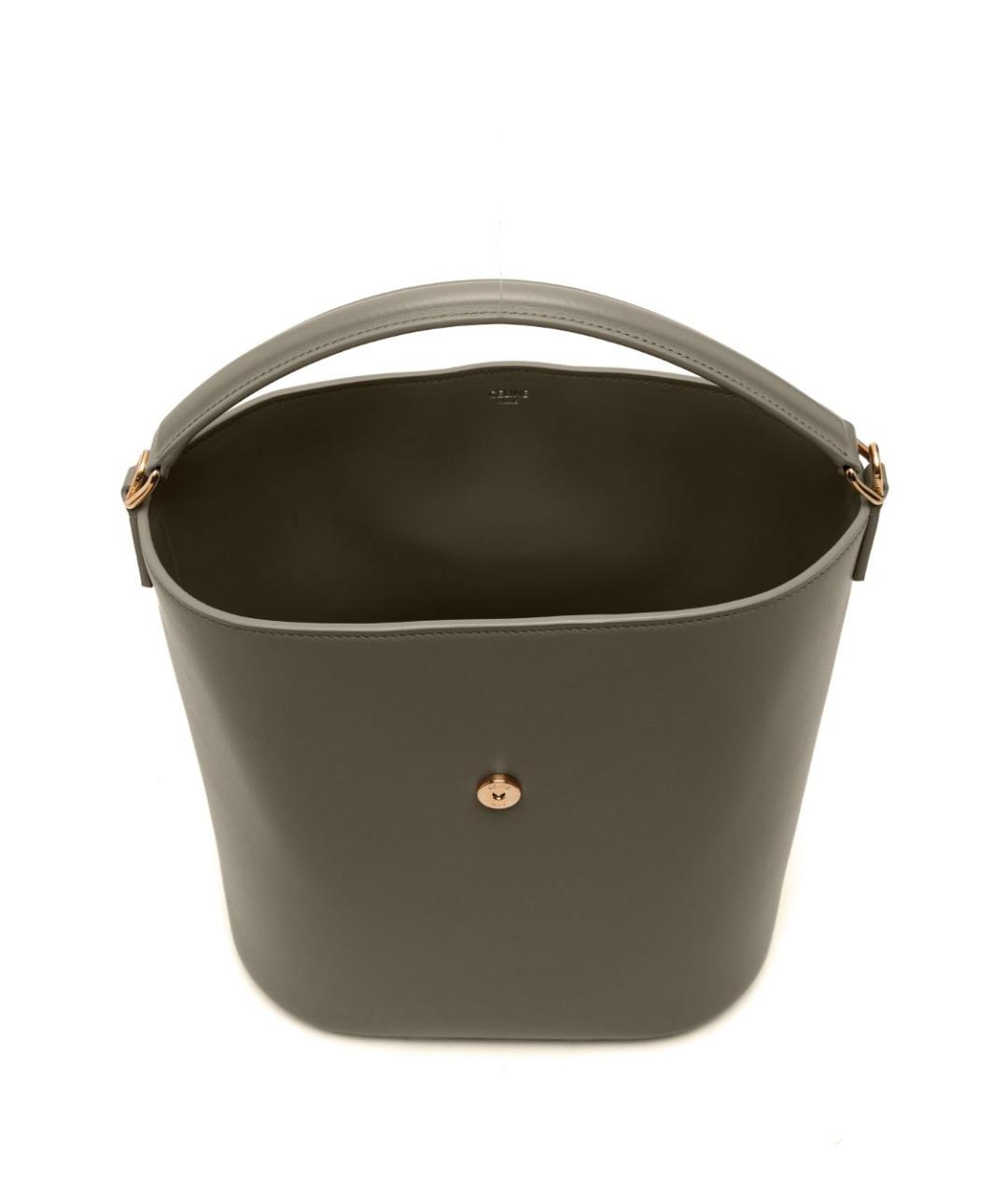 CELINE Хаки кожаная сумка с короткими ручками, фото 4