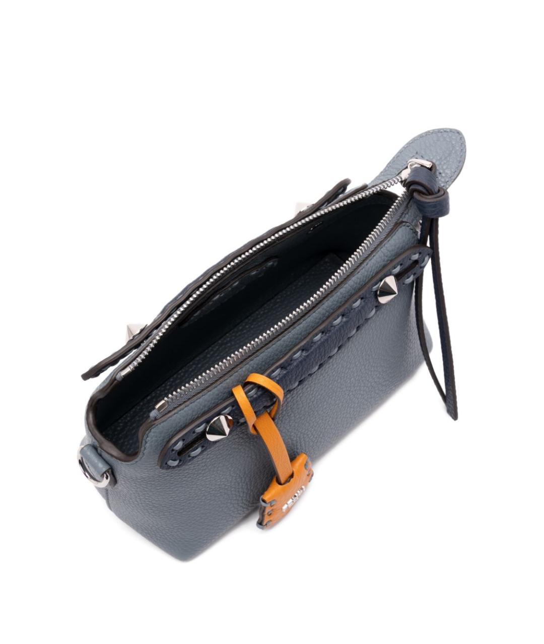 FENDI Серая кожаная сумка с короткими ручками, фото 3