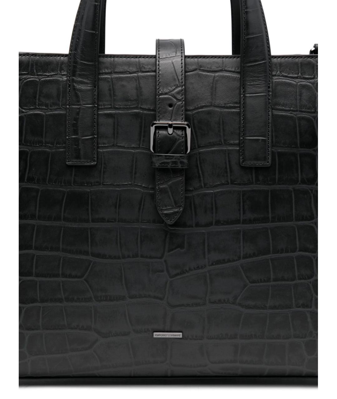 EMPORIO ARMANI Черная кожаная сумка тоут, фото 5