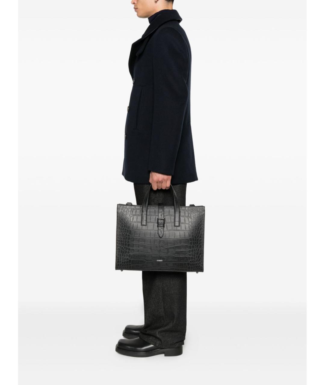 EMPORIO ARMANI Черная кожаная сумка тоут, фото 2