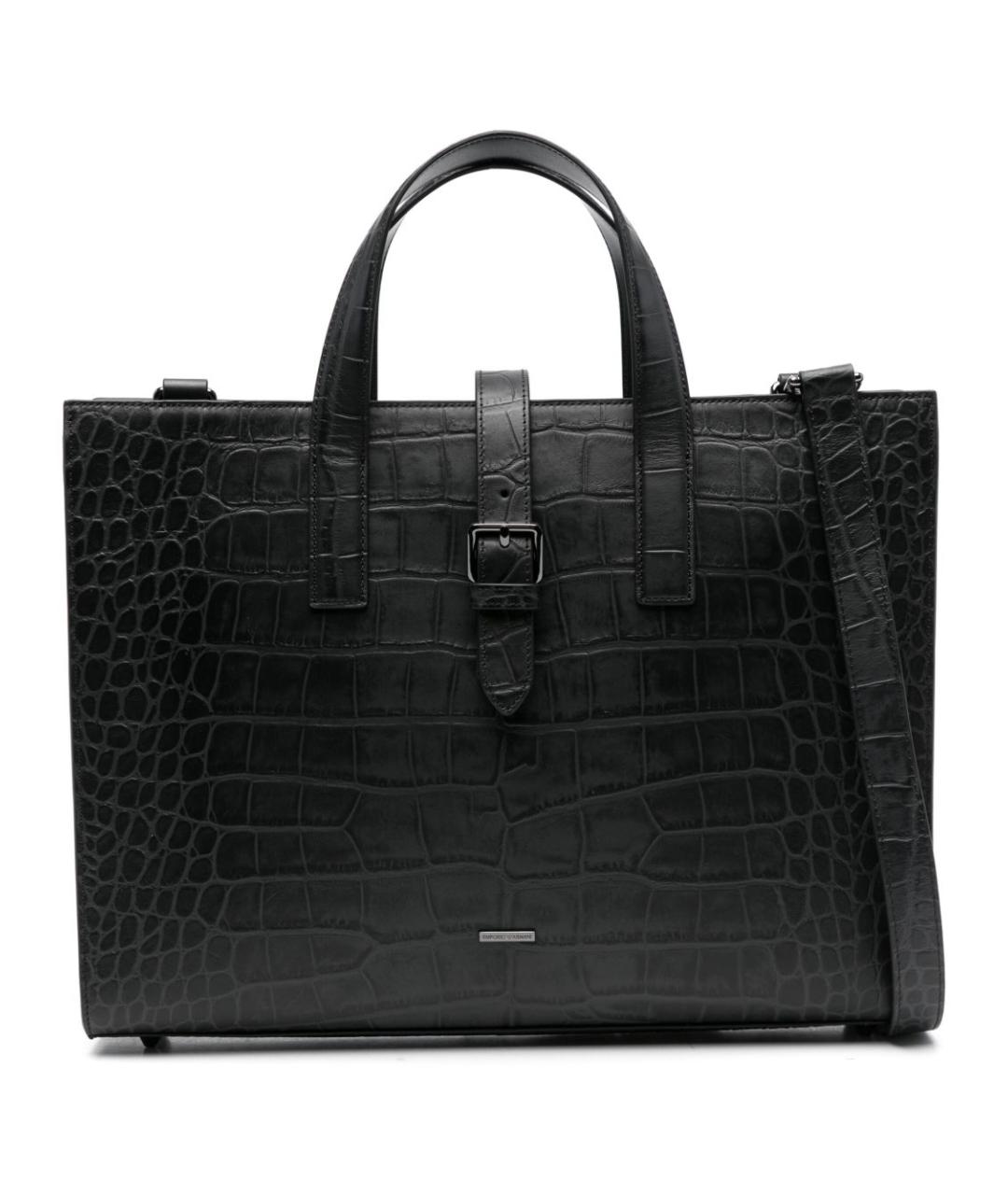 EMPORIO ARMANI Черная кожаная сумка тоут, фото 1