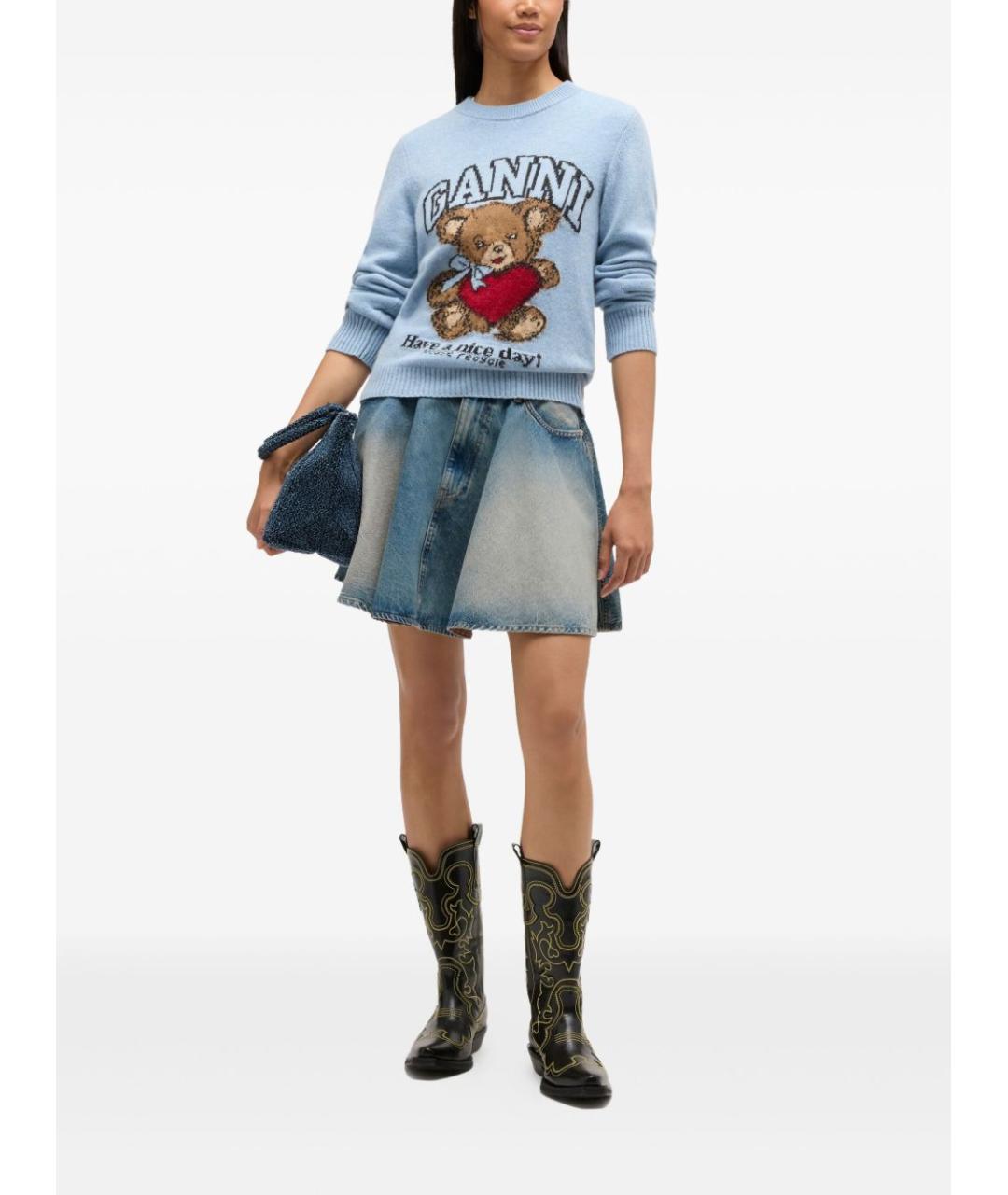 GANNI Голубой шерстяной джемпер / свитер, фото 3