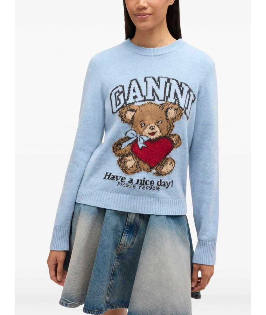 GANNI Голубой шерстяной джемпер / свитер, фото 2