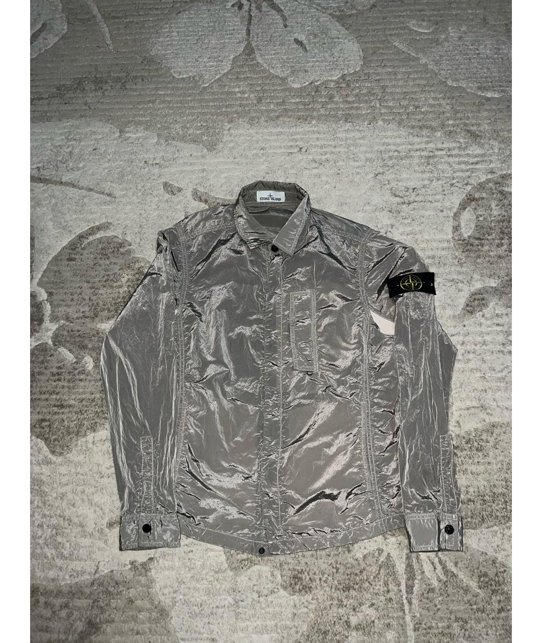 STONE ISLAND Серебряная синтетическая куртка, фото 2