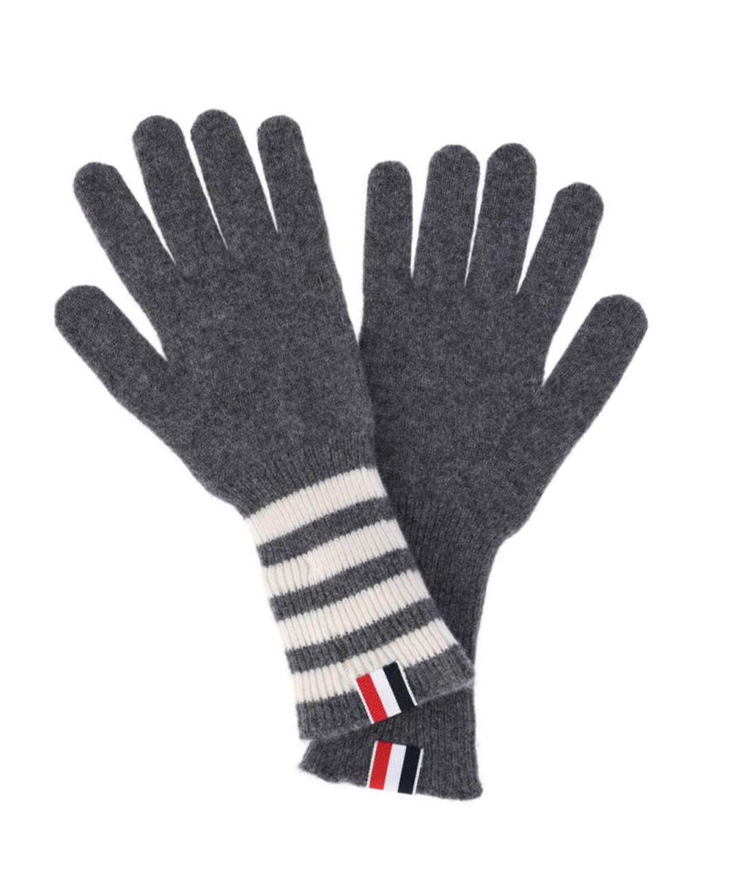 THOM BROWNE Серые кашемировые перчатки, фото 3