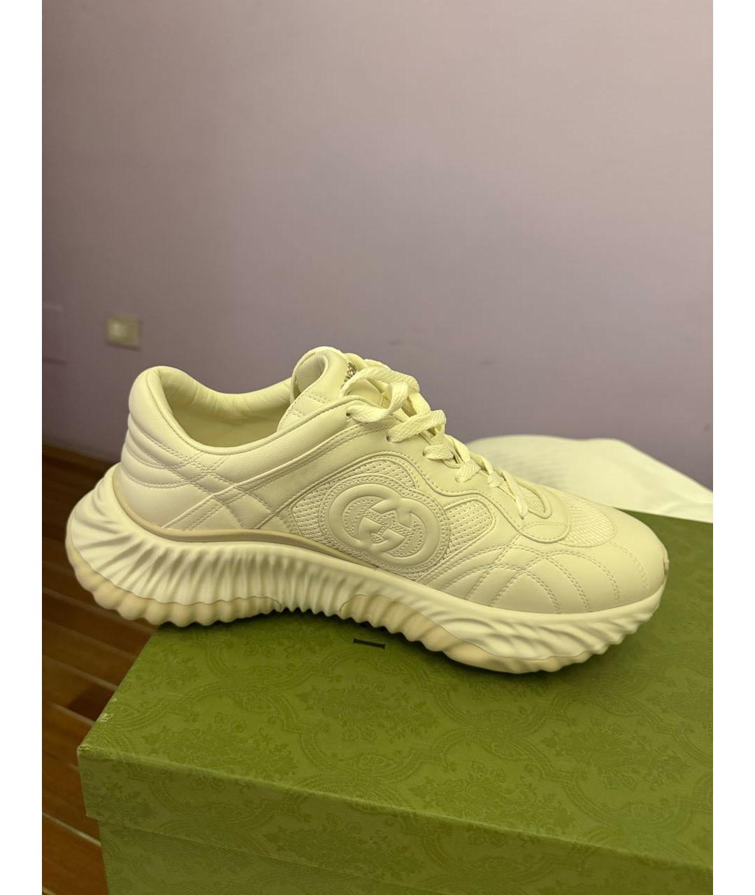 GUCCI Белые кожаные низкие кроссовки / кеды, фото 4