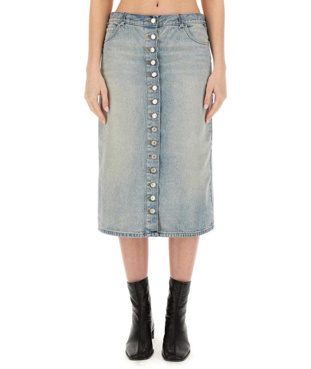 COURREGES Голубая хлопковая юбка миди, фото 2