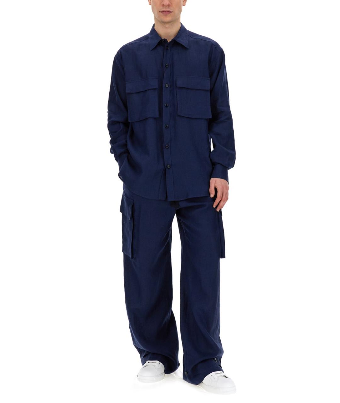 DOLCE&GABBANA Синяя льняная кэжуал рубашка, фото 3