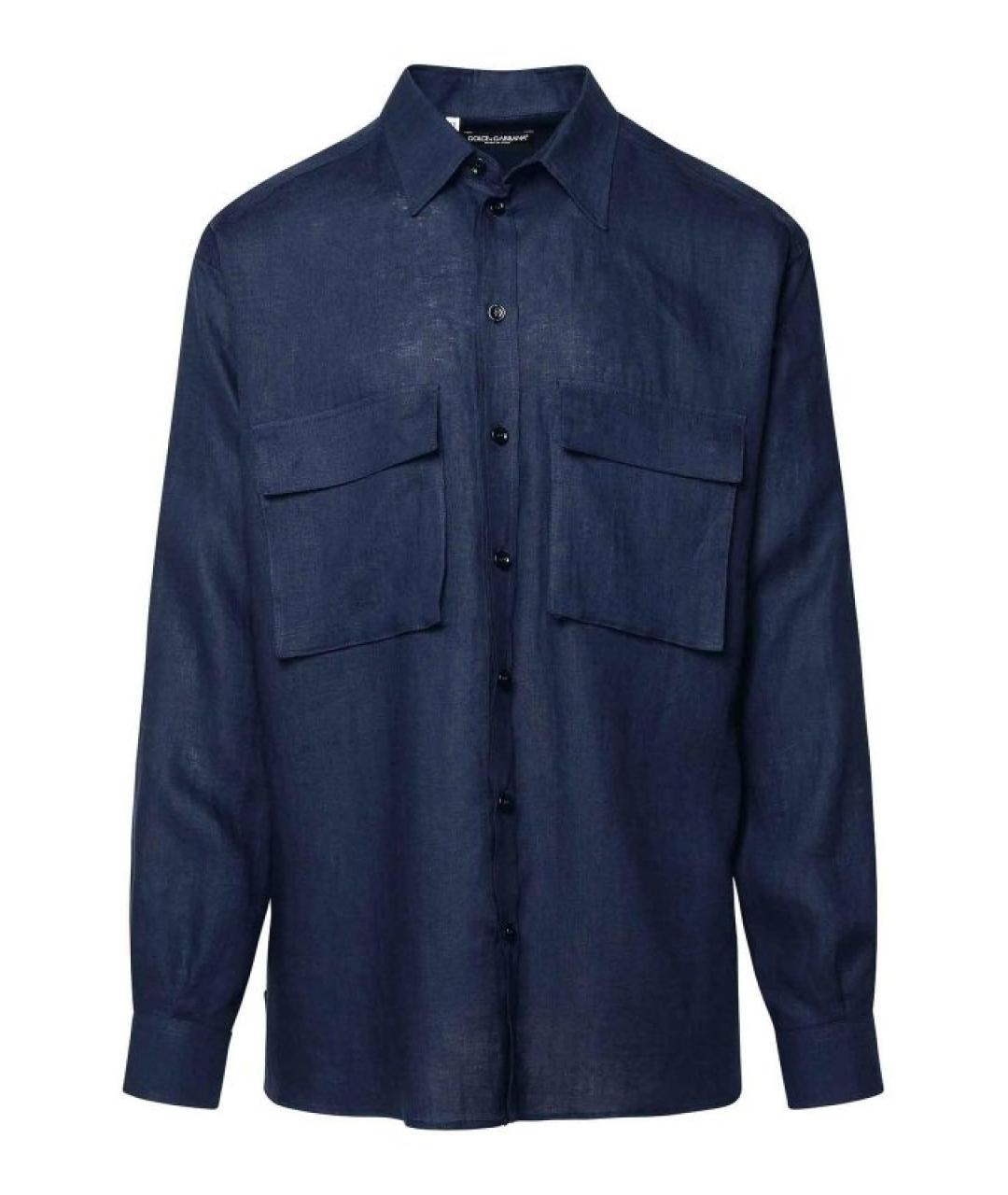 DOLCE&GABBANA Синяя льняная кэжуал рубашка, фото 1