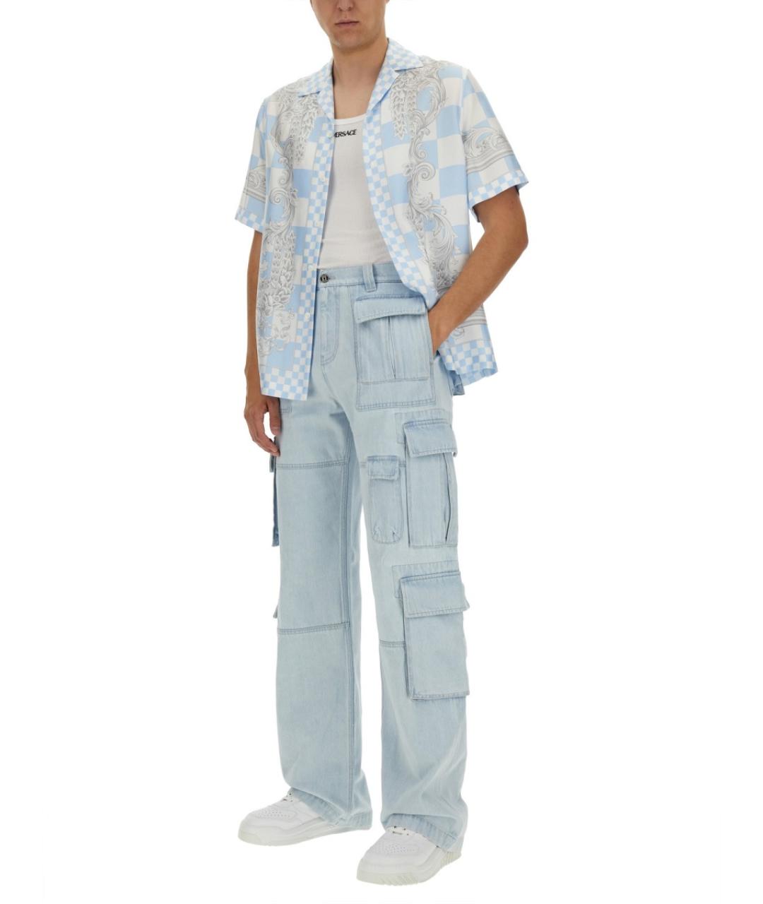 VERSACE Голубые хлопковые прямые джинсы, фото 3