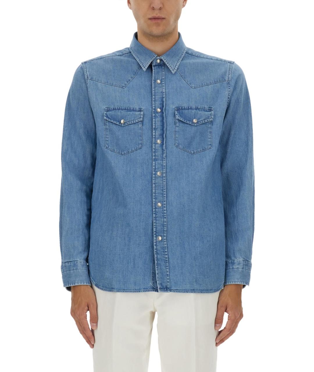 TOM FORD Синяя хлопковая кэжуал рубашка, фото 2