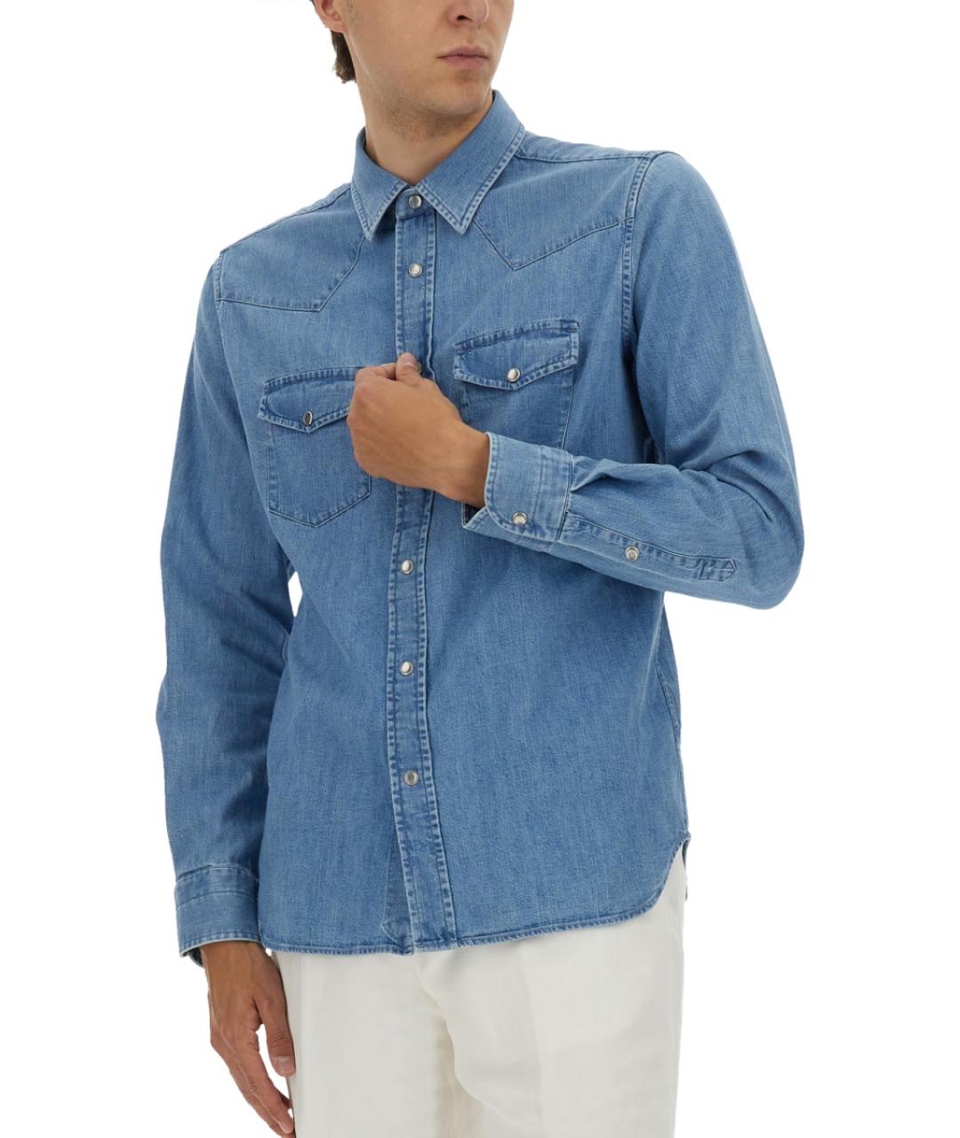 TOM FORD Синяя хлопковая кэжуал рубашка, фото 5