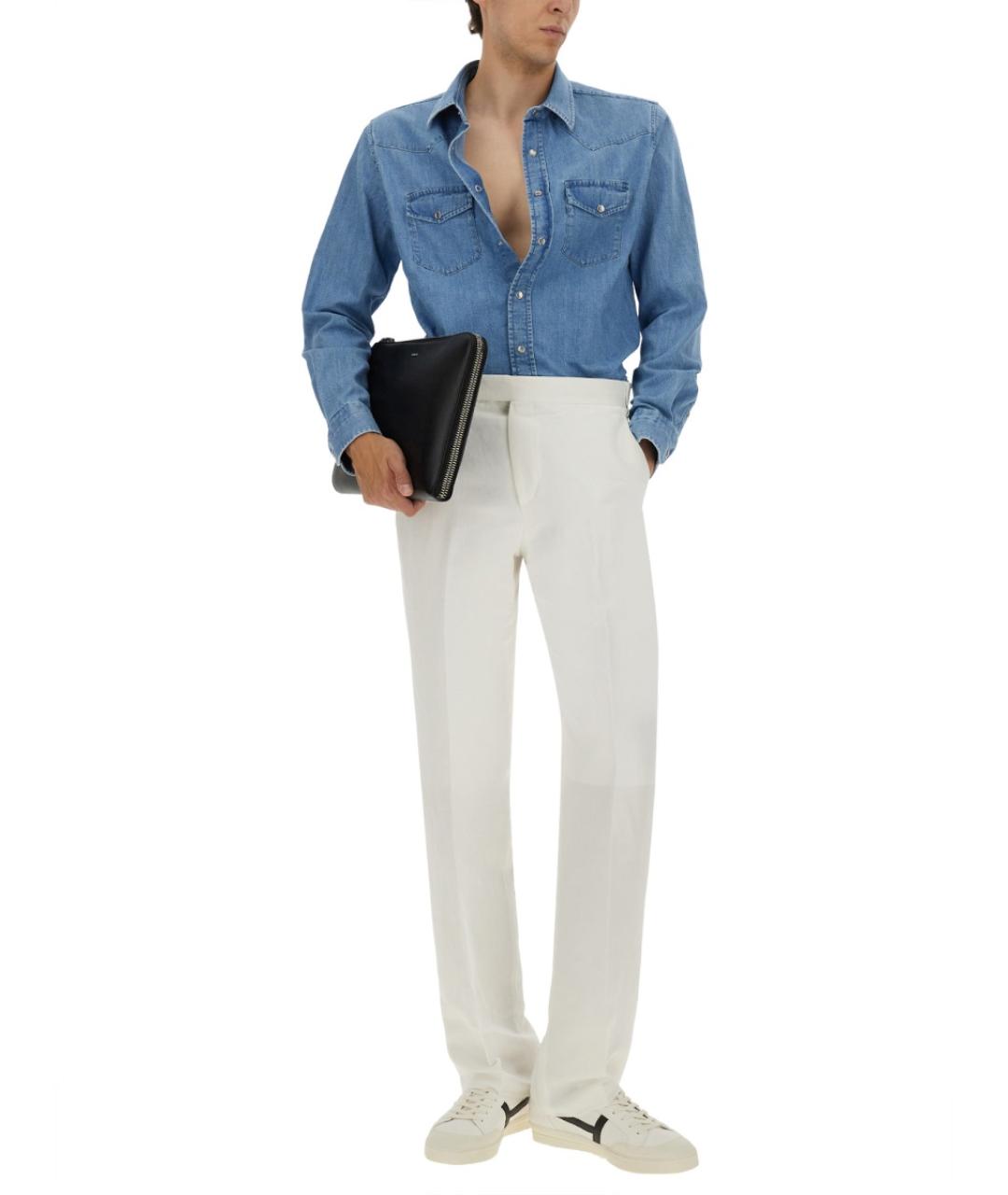 TOM FORD Синяя хлопковая кэжуал рубашка, фото 3