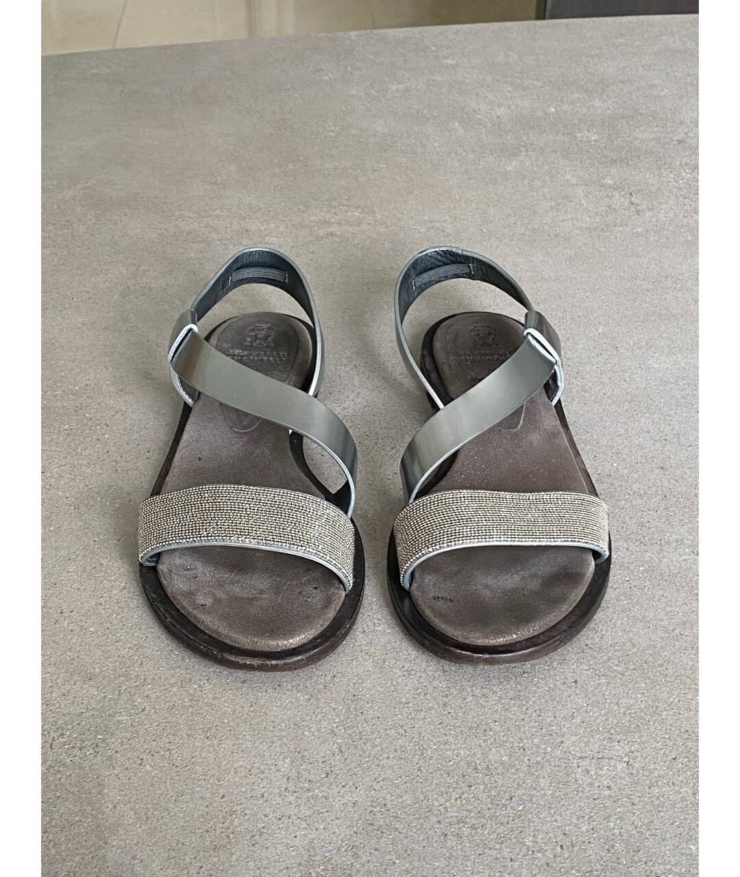 BRUNELLO CUCINELLI Серебряные кожаные сандалии, фото 2