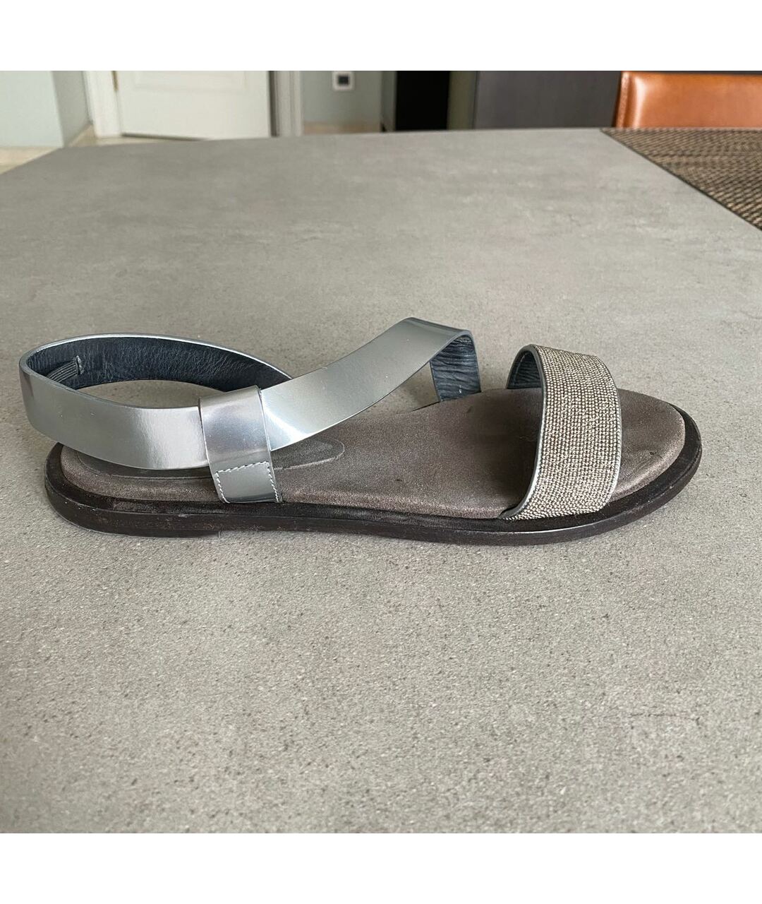 BRUNELLO CUCINELLI Серебряные кожаные сандалии, фото 8