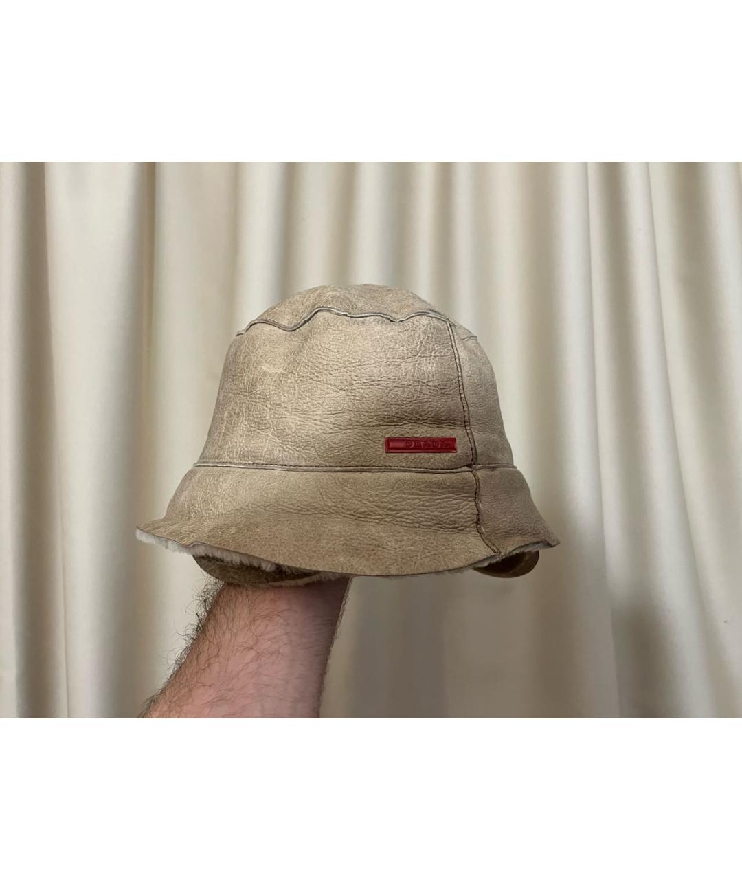 PRADA Бежевая кожаная шапка, фото 4