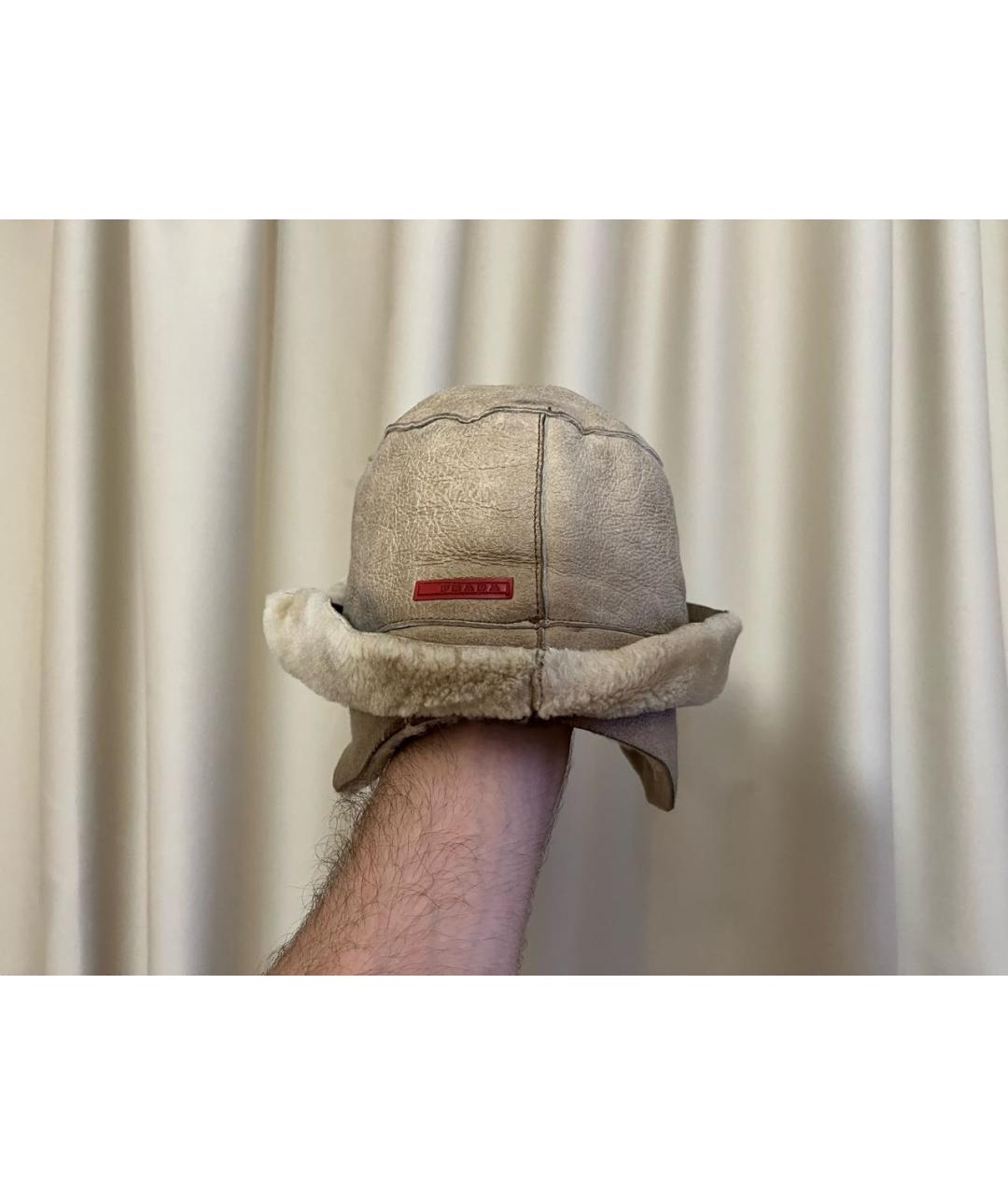 PRADA Бежевая кожаная шапка, фото 9