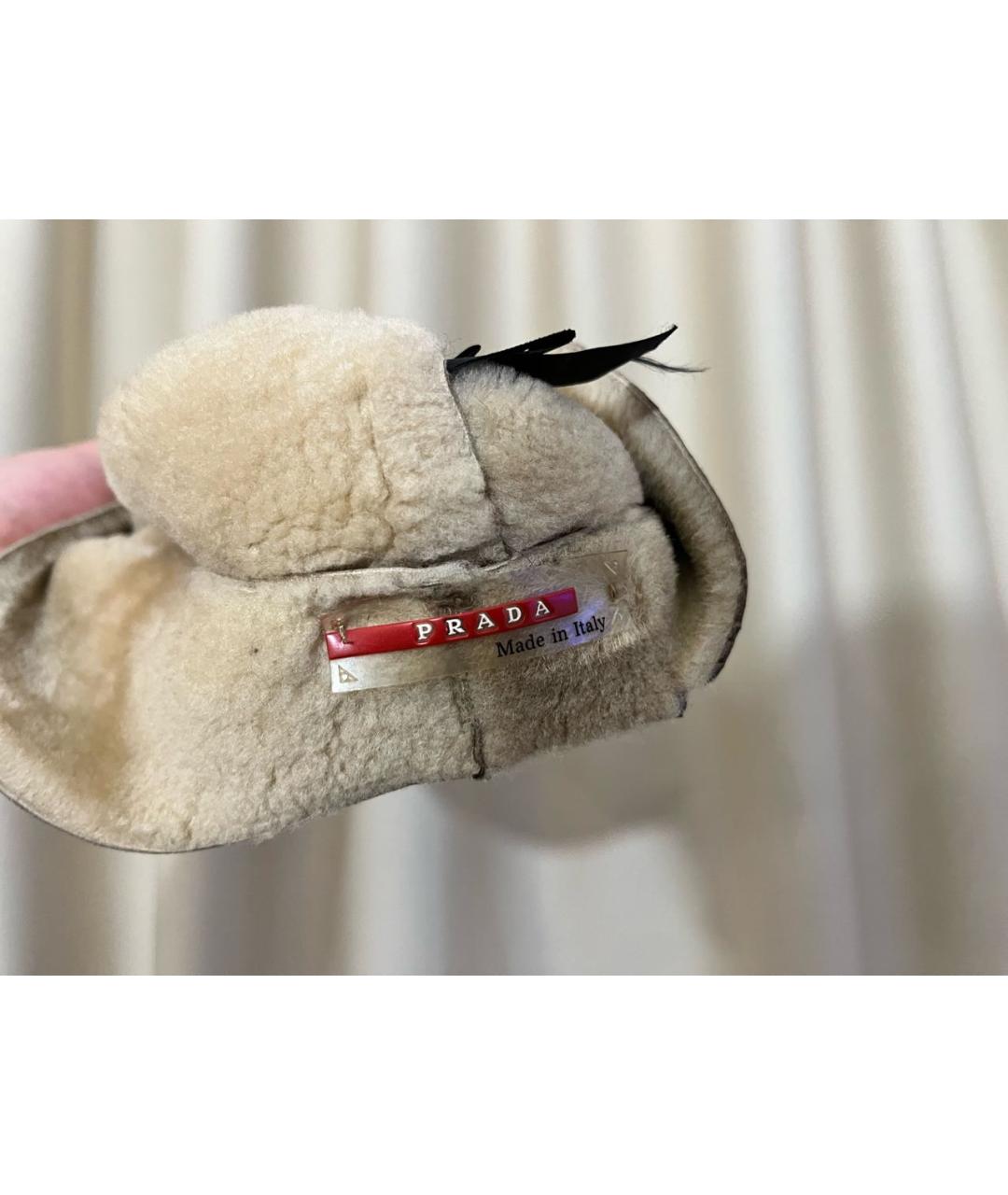 PRADA Бежевая кожаная шапка, фото 6