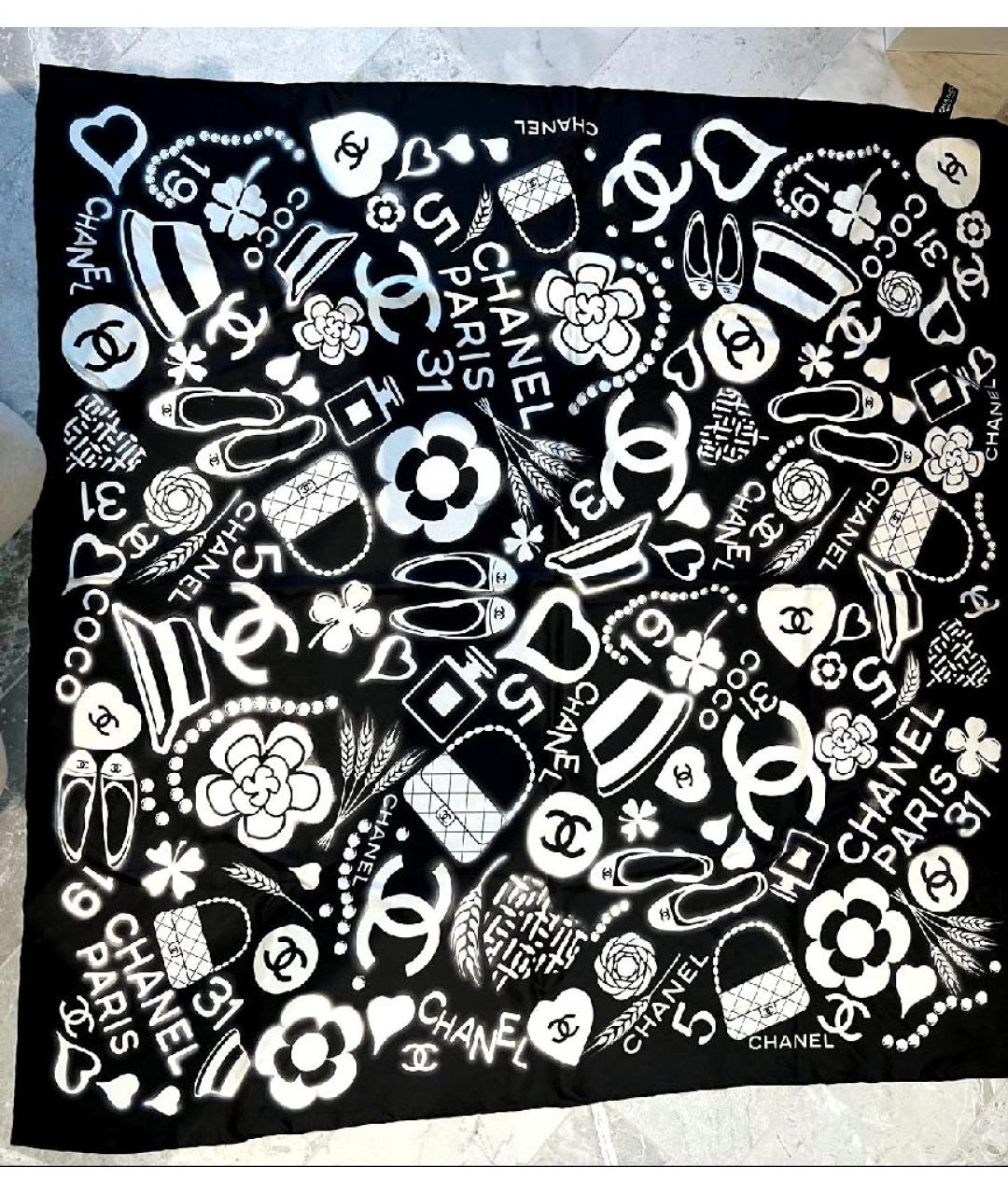 CHANEL Черный шелковый платок, фото 7