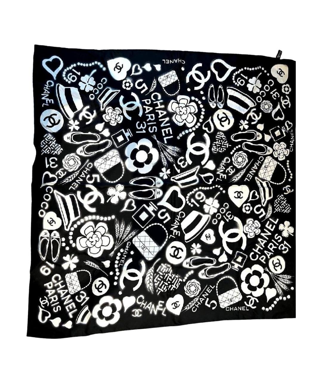 CHANEL Черный шелковый платок, фото 1