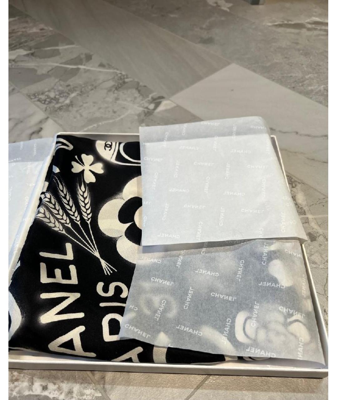 CHANEL Черный шелковый платок, фото 4