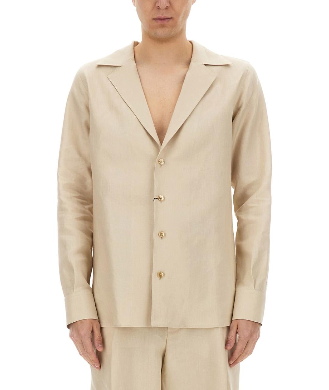 DOLCE&GABBANA Бежевая льняная кэжуал рубашка, фото 2