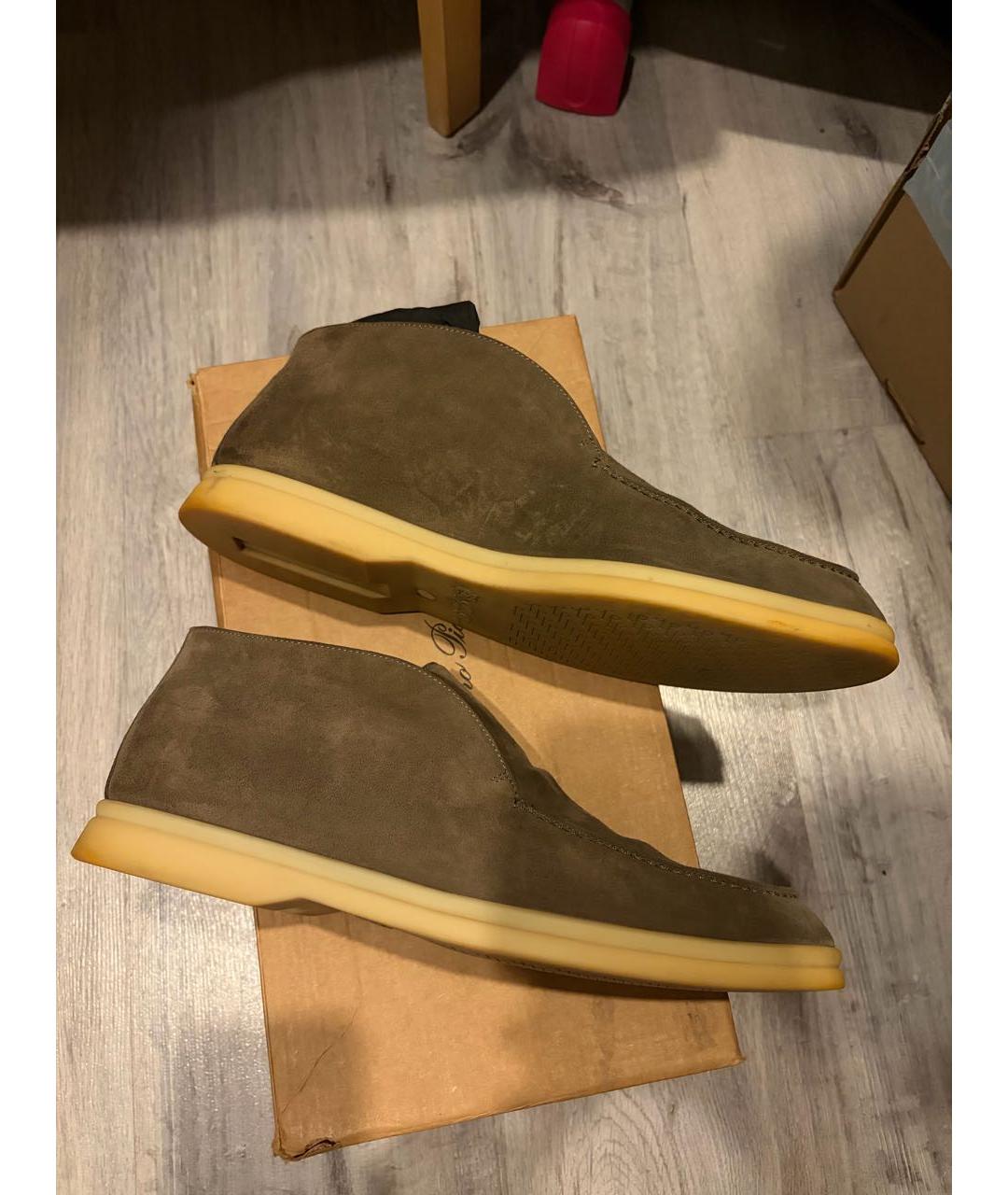 LORO PIANA Хаки замшевые ботинки, фото 6