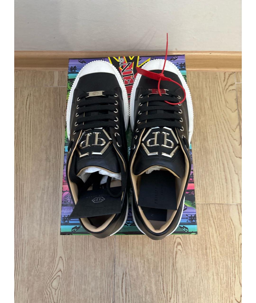 PHILIPP PLEIN Черные кожаные низкие кроссовки / кеды, фото 3