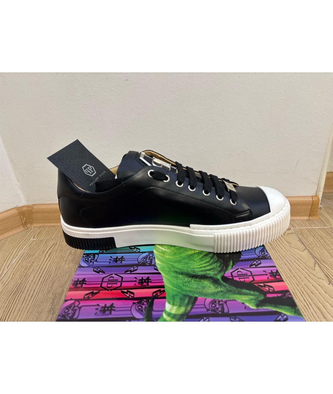 PHILIPP PLEIN Черные кожаные низкие кроссовки / кеды, фото 5