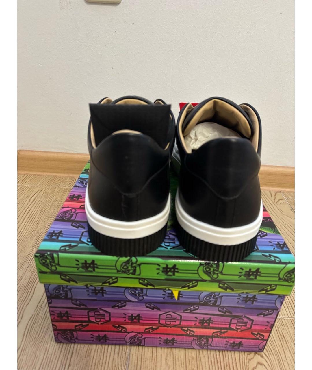 PHILIPP PLEIN Черные кожаные низкие кроссовки / кеды, фото 4