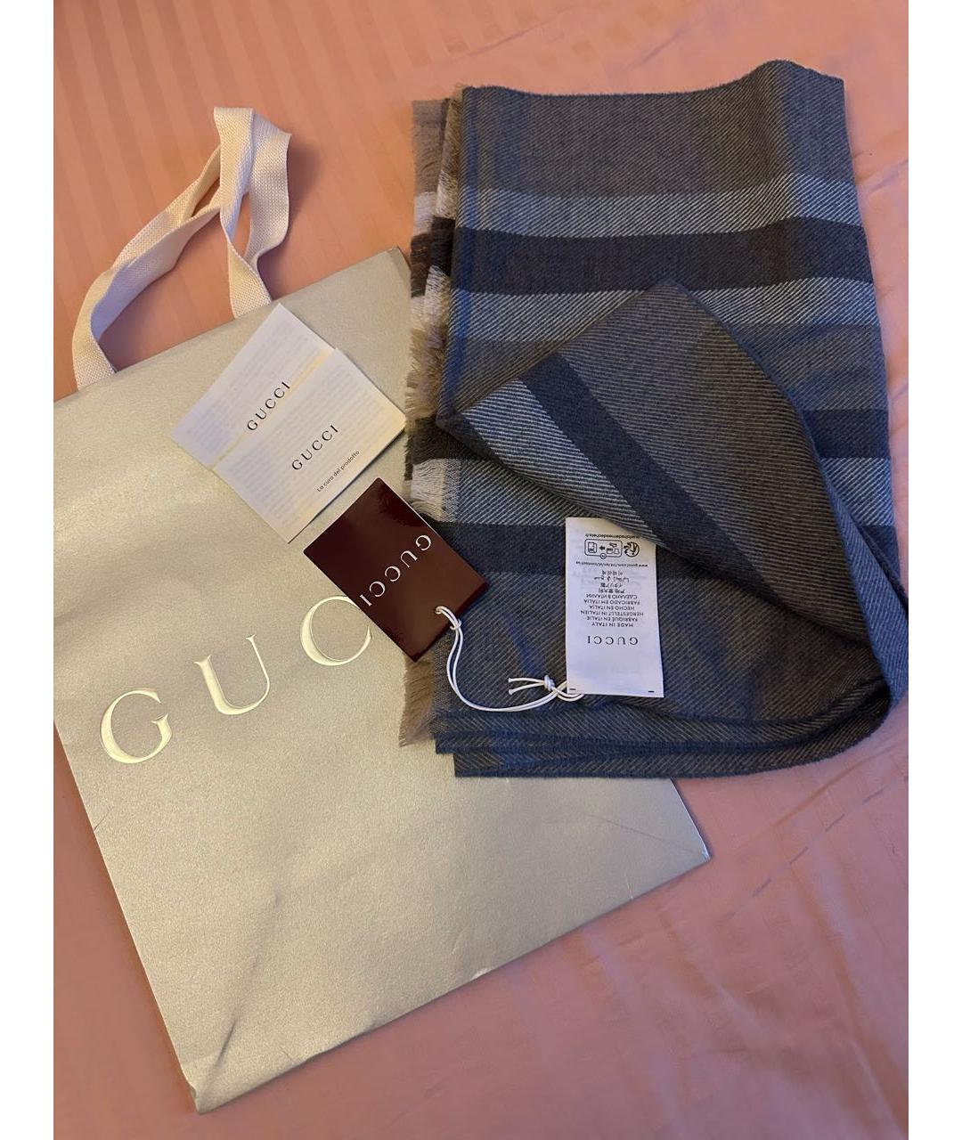 GUCCI Синий шерстяной шарф, фото 4