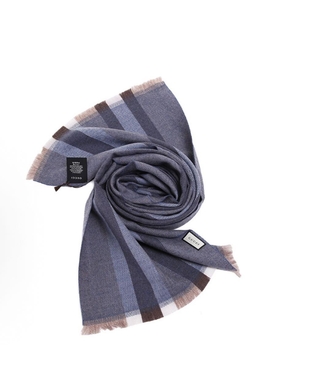 GUCCI Синий шерстяной шарф, фото 3