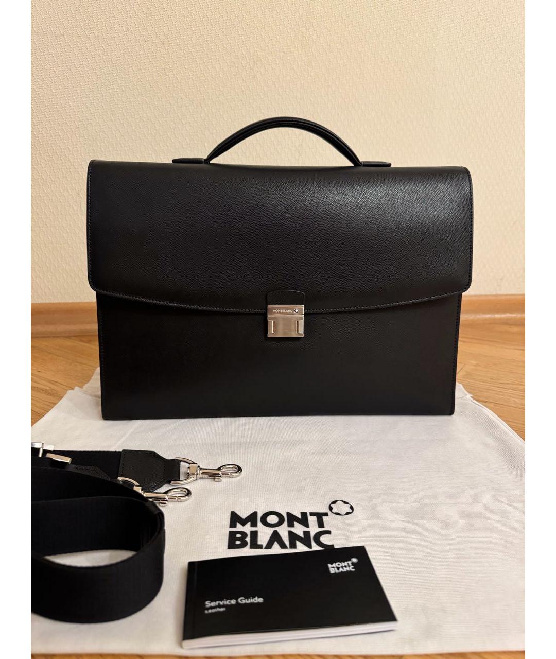 MONTBLANC Черный кожаный портфель, фото 9